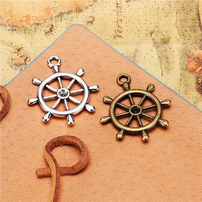 Alloy Anchor and Ship Wheel Charm Pendant 28x24mm