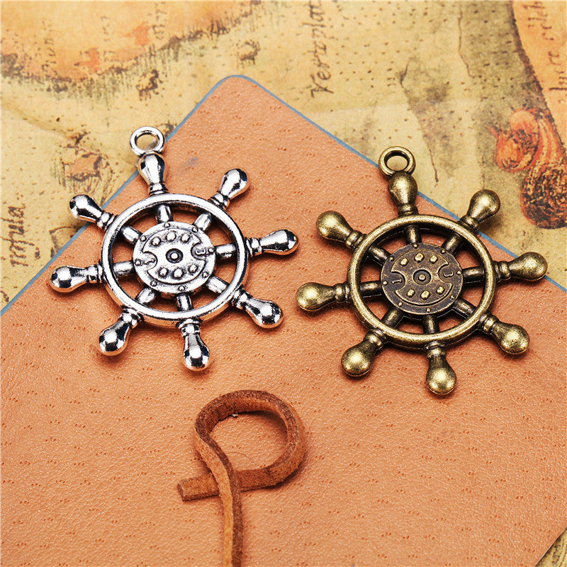 35mm Double-Sided Vintage Ship Wheel Alloy Charm Pendant