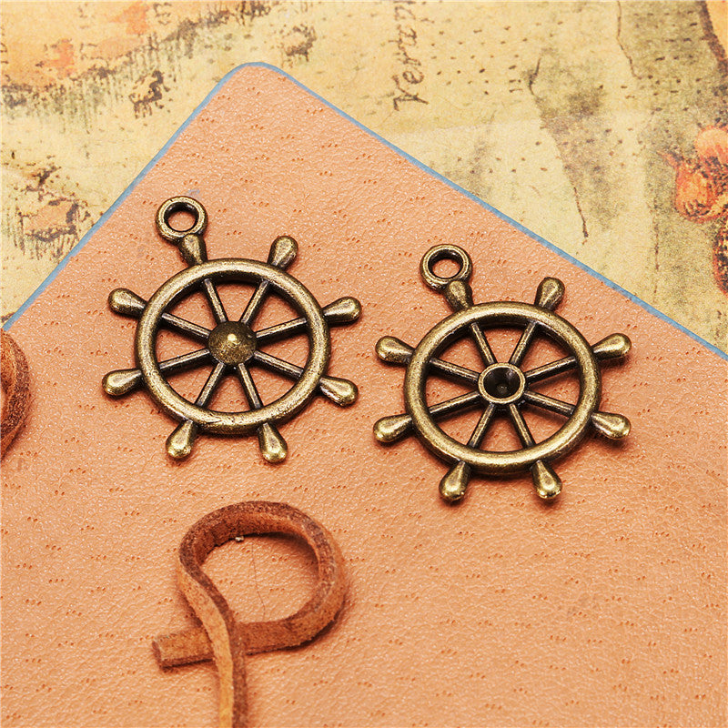 Alloy Anchor and Ship Wheel Charm Pendant 28x24mm