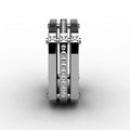 Silver Tone Rectangular Open Band Ring With Black Accents view 4