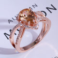 Rose Gold Tone Pear Stone Split Shank Ring In A Polished Decorative Design view 3
