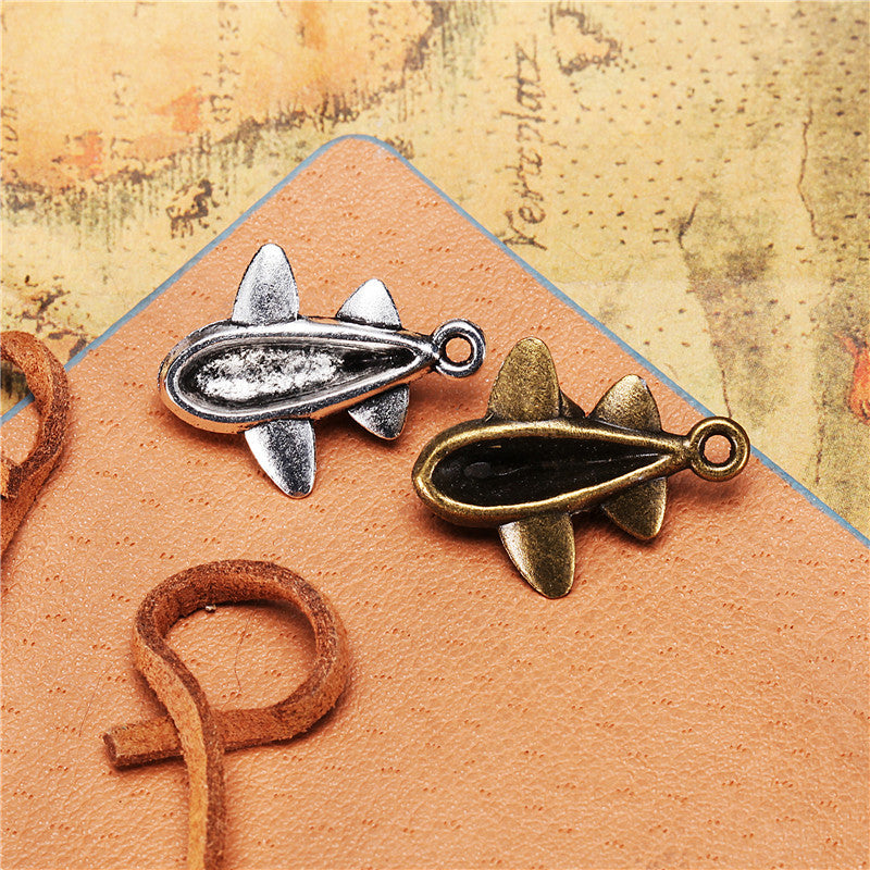 3D Four-Wing Dolphin Airplane Alloy Charm Pendant 23x18mm