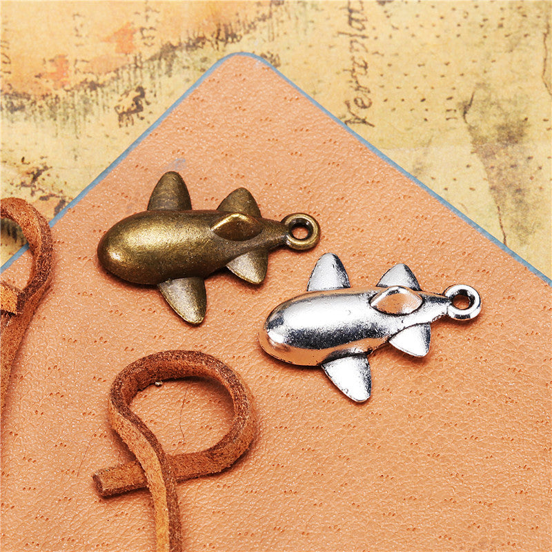 3D Four-Wing Dolphin Airplane Alloy Charm Pendant 23x18mm