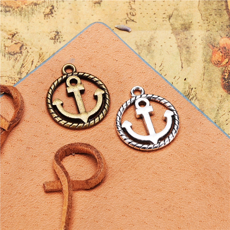 Double-Sided Round Anchor Alloy Charm Pendant 18mm