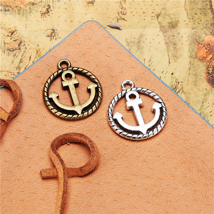 Double-Sided Round Anchor Alloy Charm Pendant 18mm