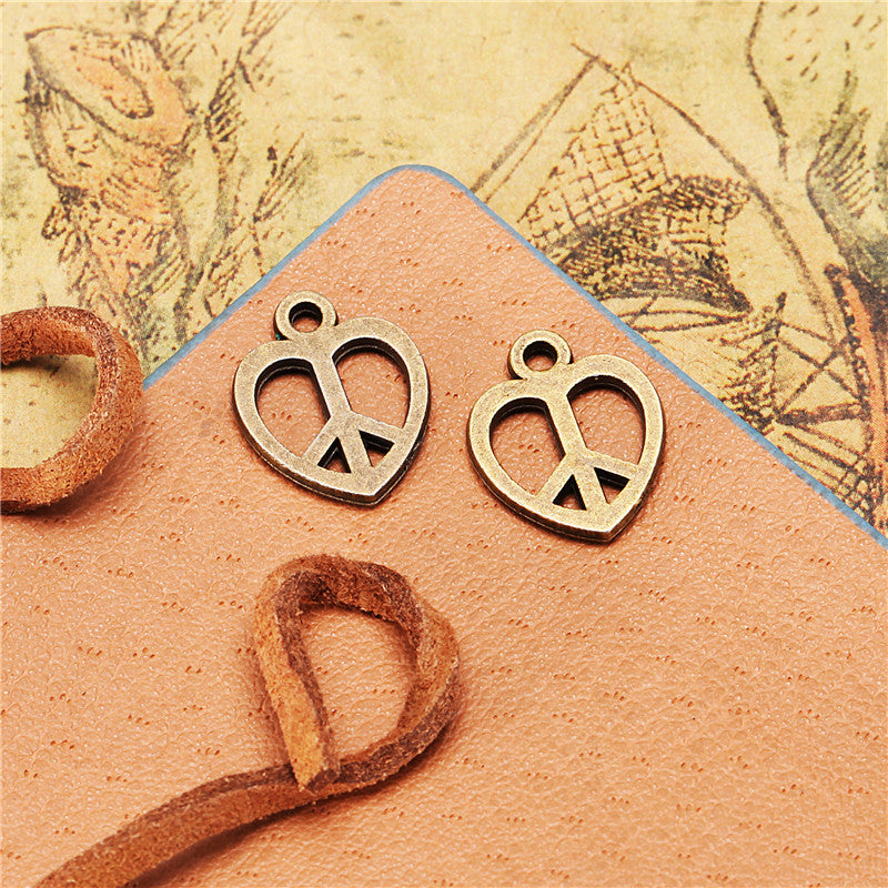 Alloy Heart Peace Charm Pendant 15x12mm