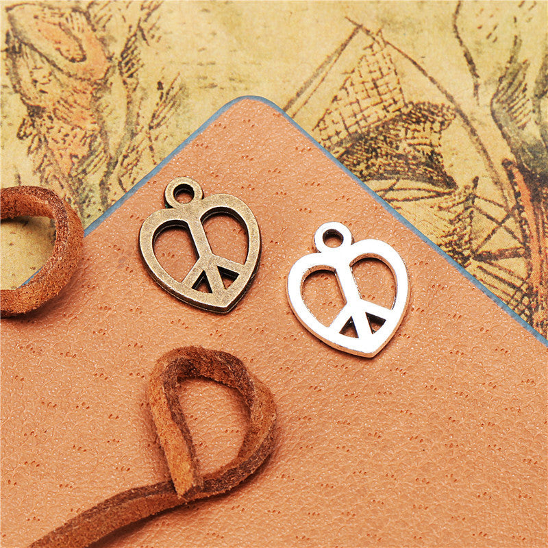 Alloy Heart Peace Charm Pendant 15x12mm