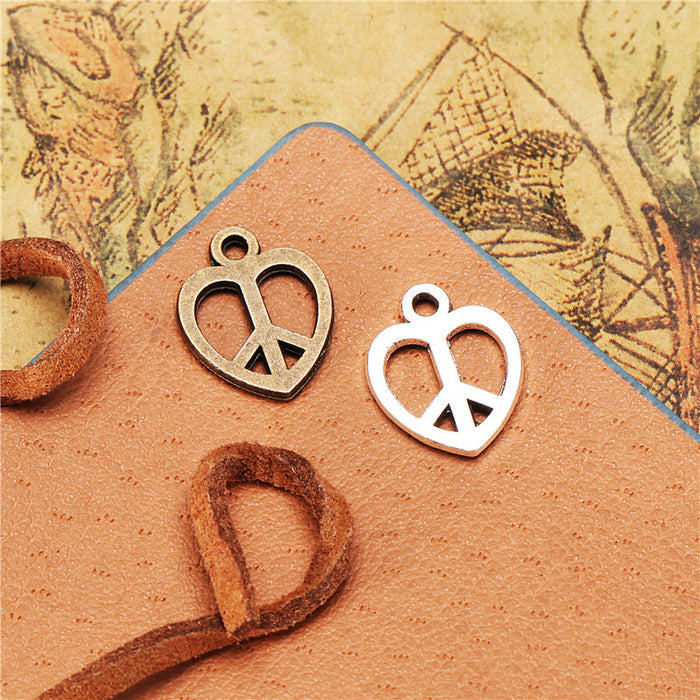 Alloy Heart Peace Charm Pendant 15x12mm
