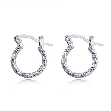 Silver Tone Textured Double Row Small Hoop Earrings