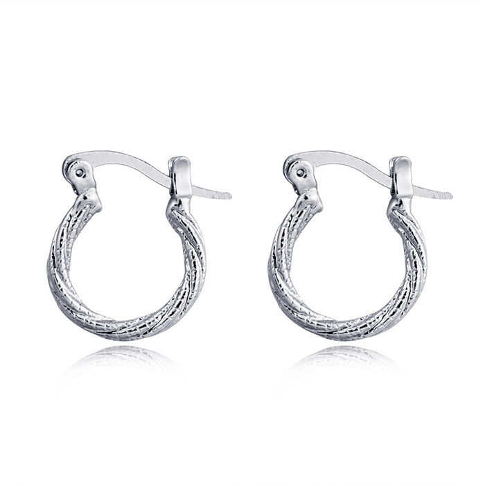 Silver Tone Textured Double Row Small Hoop Earrings