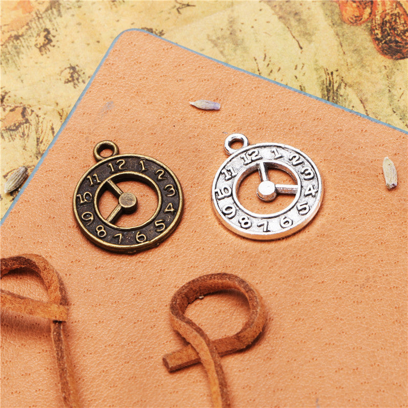 Vintage Double-Sided Round Clock Charm Pendant 21x18mm