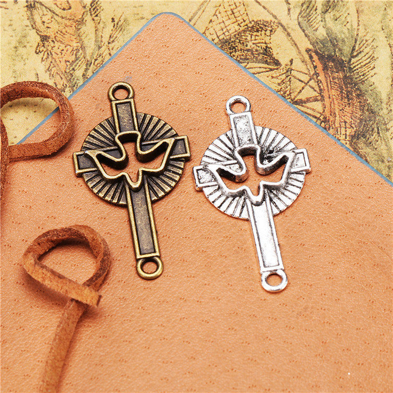 Vintage Cross and Dove Alloy Charm Pendant