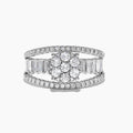 Silver Tone Wide Baguette and Floral Cluster Ring Design view 2