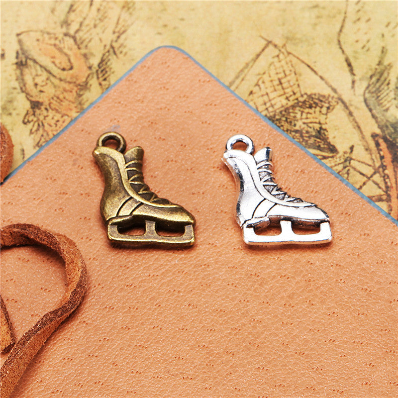 Double-Sided Retro Ice Skate Alloy Charm Pendant 17x13mm