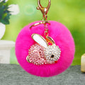 Jeweled Rabbit Plush Pom Pom Keychains in Four Pictured Colors view 4