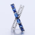 Silver Tone Blue Stone Crossover Band Ring Polished Metal Jewelry view 3