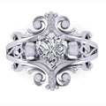 Antique Silver Tone Scrollwork Ring With Clear Cluster view 6