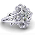 Antique Silver Tone Scrollwork Ring With Clear Cluster view 4