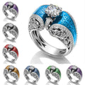 Enamel Scroll Open Ring With Crystal Solitaire in Six Colors view 1