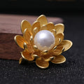 Matte Layered Metal Flower Brooch with Pearl Center view 4