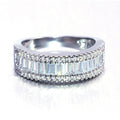 Baguette Crystal Three Row Band Ring in Silver Tone view 1