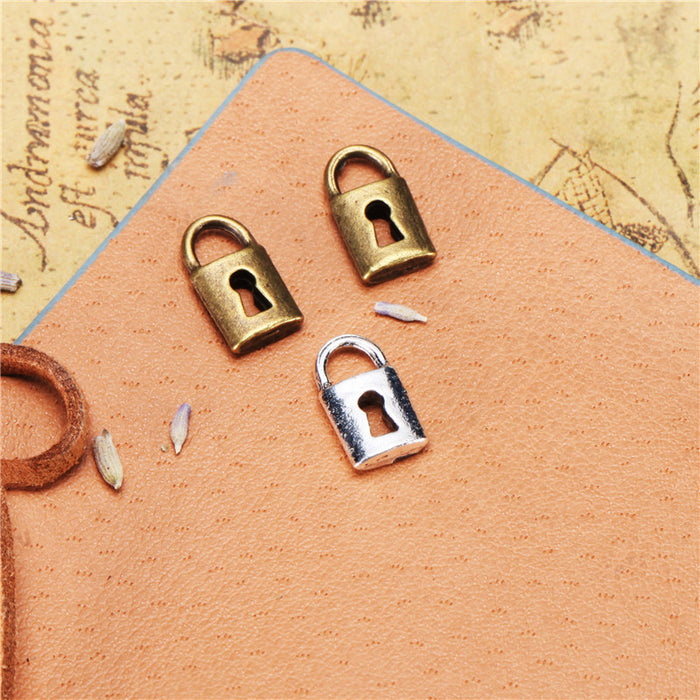 Double-Sided Rectangle Lock Alloy Charm Pendant 14x7mm
