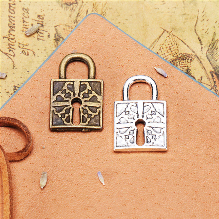 26x16mm Vintage Double-Sided Patterned Padlock Charm Pendant