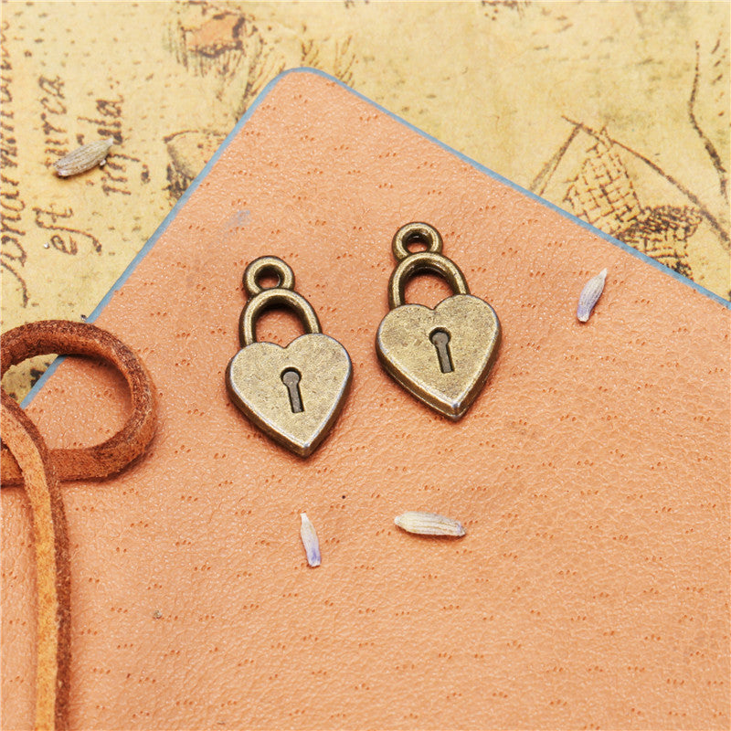 Double-Sided Heart Lock Alloy Charm Pendant 18x10mm