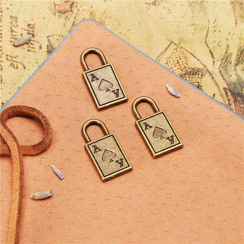 Vintage Ace of Spades Rectangular Lock Charm Pendant, 19x9mm