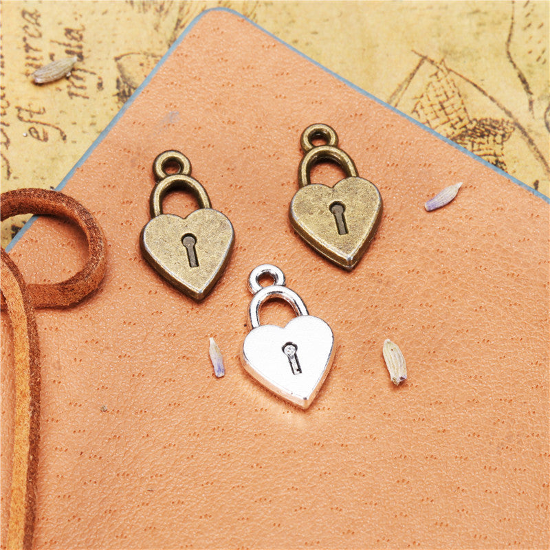 Double-Sided Heart Lock Alloy Charm Pendant 18x10mm