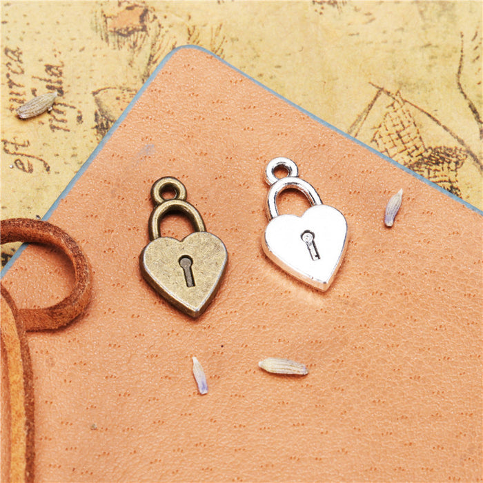 Double-Sided Heart Lock Alloy Charm Pendant 18x10mm