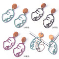 Wood Top Abstract Face Outline Statement Earrings in Three Colors view 2