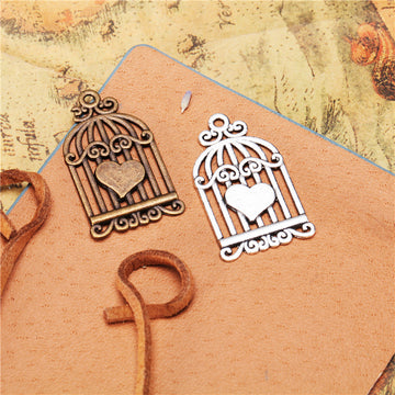Heart Birdcage Metal Charm Pendant in 4 Finishes for Jewelry Making