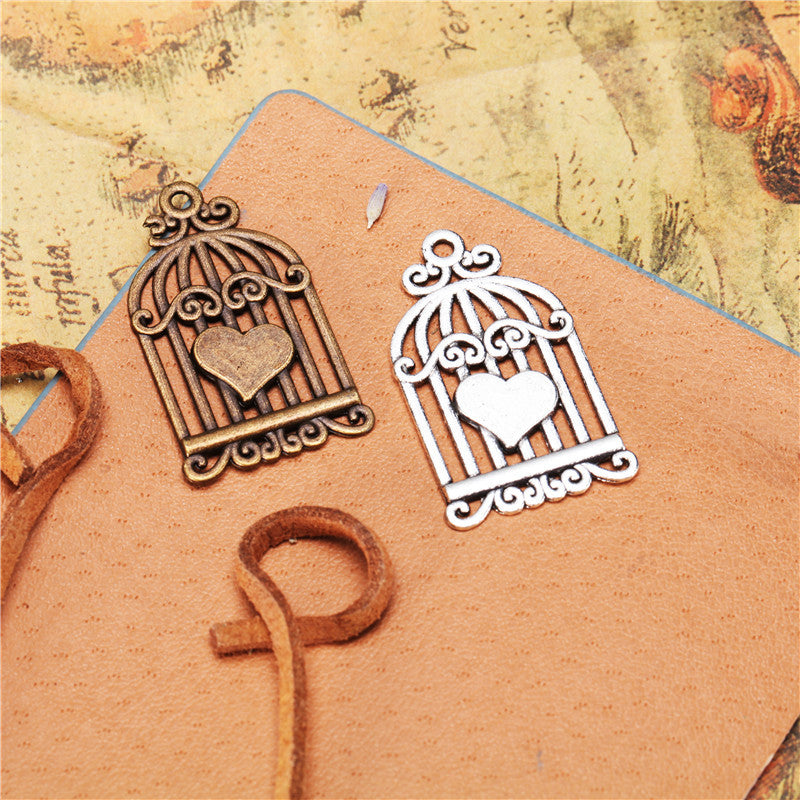 Vintage Heart Birdcage Alloy Charm Pendant 32x19mm