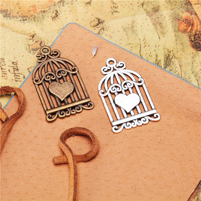 Vintage Heart Birdcage Alloy Charm Pendant 32x19mm