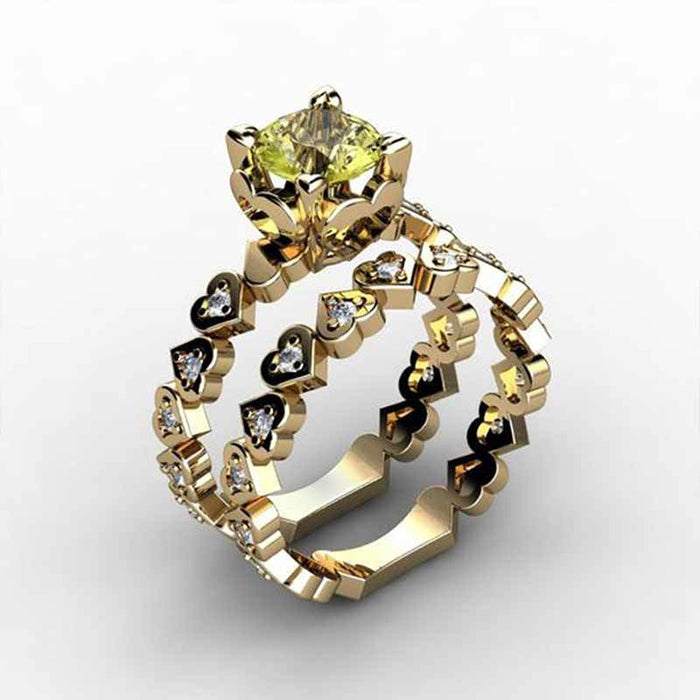 Gold-Tone Heart Crystal Two-Piece Ring Set Jewelry