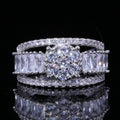 Silver Tone Wide Baguette and Floral Cluster Ring Design view 1