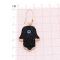Gold Tone Druzy Hamsa Long Hook Earrings in Black or White view 4