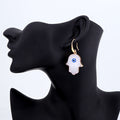 Gold Tone Druzy Hamsa Long Hook Earrings in Black or White view 3
