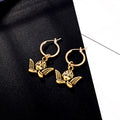 Gold Tone Antique Cherub Huggie Drop Earrings with Winged Faces view 2