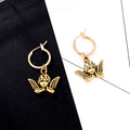Gold Tone Antique Cherub Huggie Drop Earrings with Winged Faces view 3