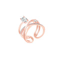 Rose Gold Silver Open Adjustable Cross Twist Zircon Ring view 5