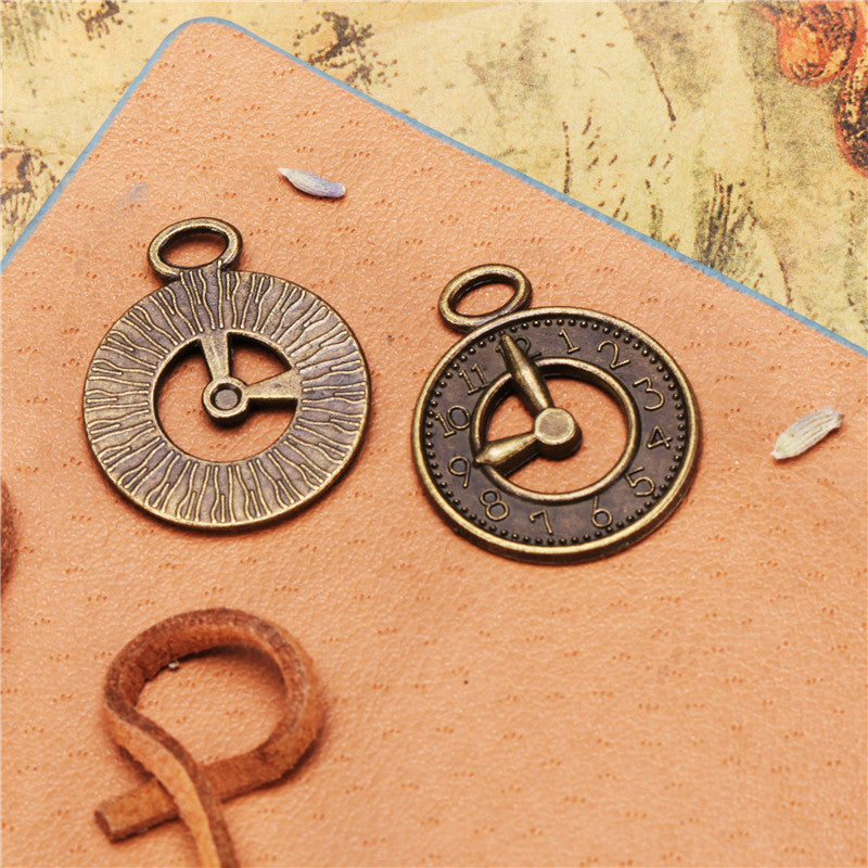 21mm Round Vintage Clock Charm Pendant DIY Alloy