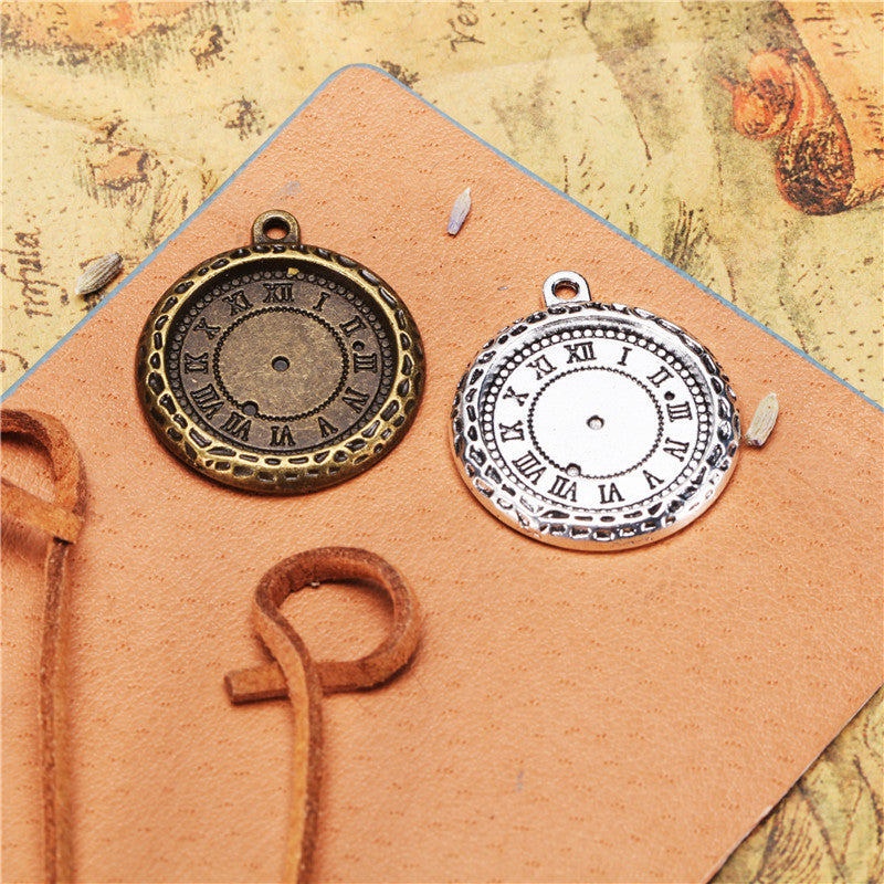 Vintage Round Clock Alloy Charm Pendant 26mm