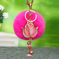 Jeweled Tulip Plush Pom Pom Keychains in Five Pictured Colors view 4