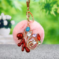 Chinese Fu Character Pompom Keychains in Fourteen Color Options view 2