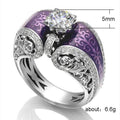 Enamel Scroll Open Ring With Crystal Solitaire in Six Colors view 5