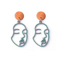 Wood Top Abstract Face Outline Statement Earrings in Three Colors view 6