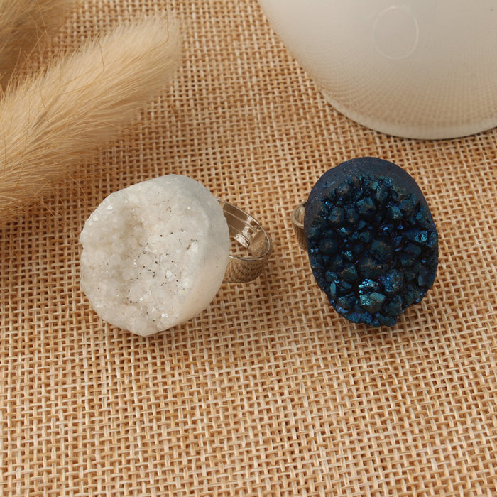 Large Oval Druzy Crystal Adjustable Rings in Three Colors