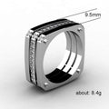 Silver Tone Rectangular Open Band Ring With Black Accents view 5